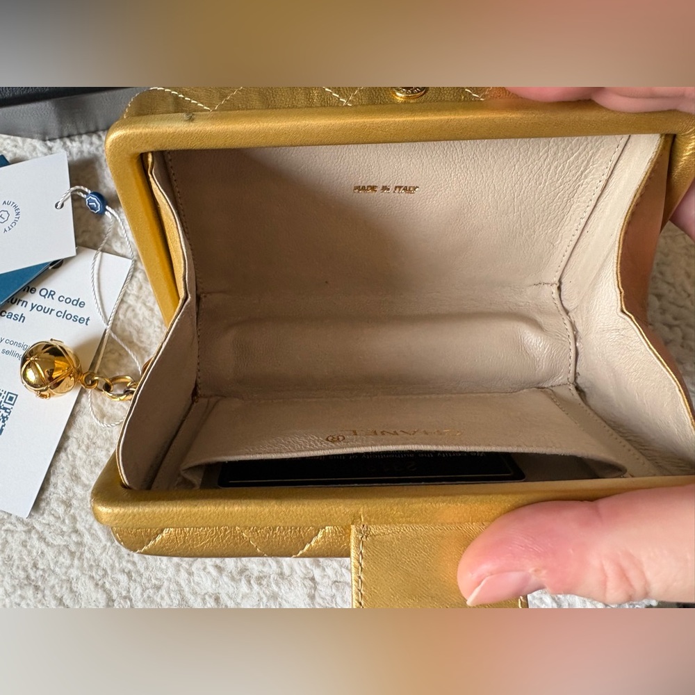 100% Authentic Chanel Classic Clutch with Tassel Quilted Gold Lambskin Leather - Picture 14 of 15
